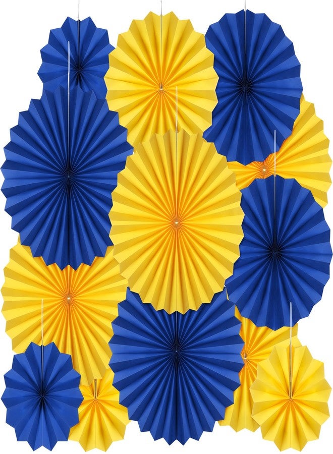 MotiMind 24 Pcs Blue and Yellow Paper Fans Party Decorations Classroom Decor Wall Background Ceiling Hanging Decoration for Birthday Wedding Graduation Theme Party - Image 1